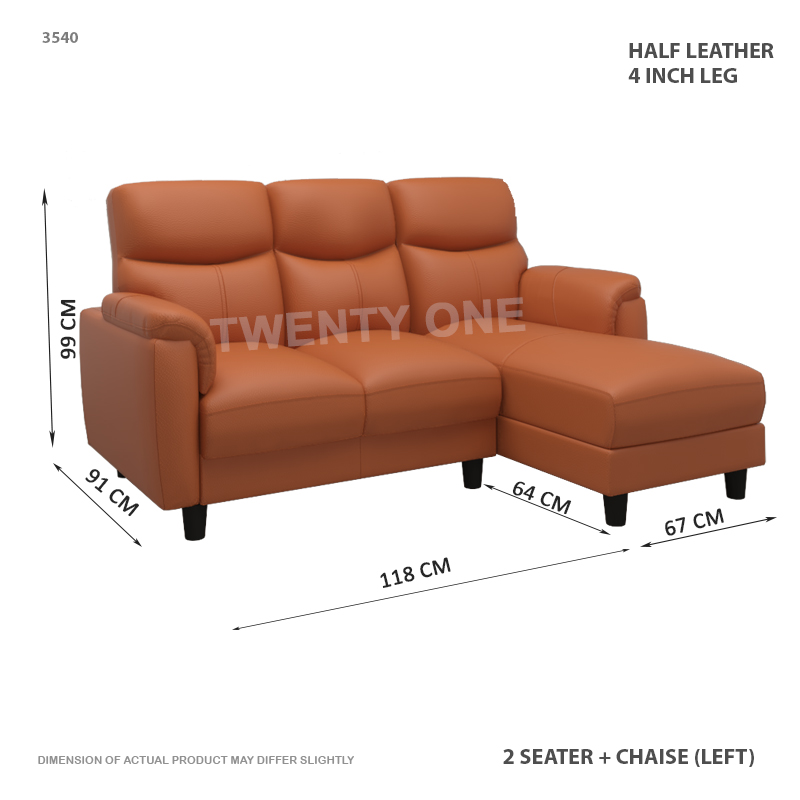 3540 2+L  618- HALF LEATHER  SEATER WITH CHAISE  SOFA 1B RIGHT